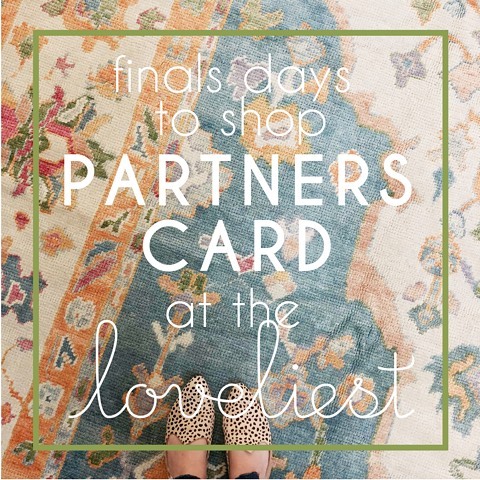 Only two more days to shop Partners Card at The Loveliest! RUGS are 10% off and all PRODUCT+MONOGRAMS are 20% off! If you’ve been wishing for an Oushak, this sale is for you! #theloveliest #partnerscard #dallas